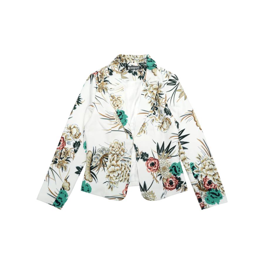 Uxcell Allegra K ブレザー ジャケット 花柄 長袖 ノッチドラペル 前開き ショート丈 レディース ホワイト S 高品質の激安