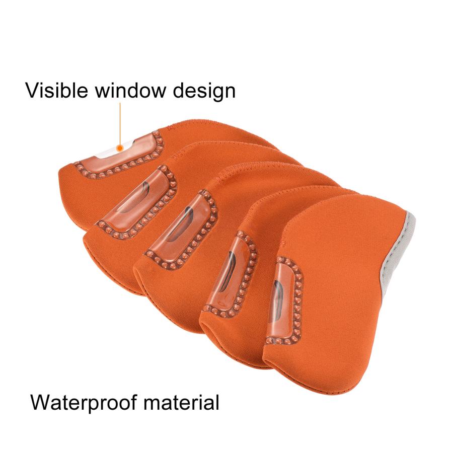 PATIKIL ゴルフクラブアイアンヘッドカバー 10個 目に見える窓 防水 保護スリーブ 屋外スポーツ用 オレンジ｜soten2｜05