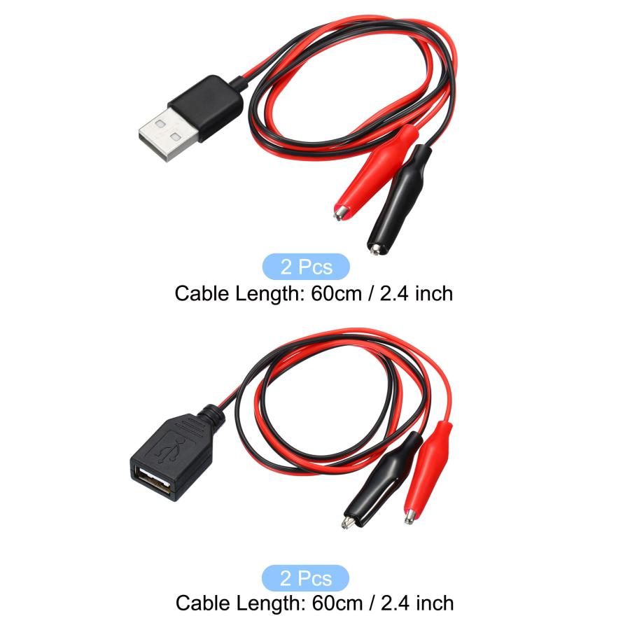 uxcell ワニクランプテストワイヤー USB オス&メス-ワニ口クリップ 充電試験 回路アダプタ用 ブラック レッド 60cm 2セット｜soten2｜03