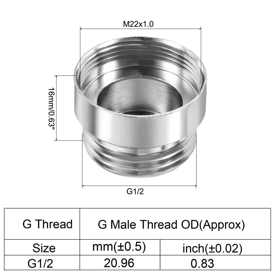 uxcell PATIKIL G1/2オス-M22*1.0メスねじ 蛇口アダプター クローム