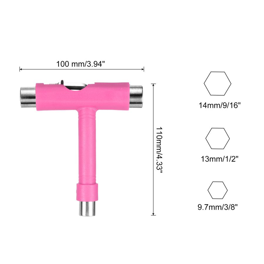 PATIKIL オールインワンスケートツール 多機能 ポータブルスケートボードツール T工具レンチ L型プラスドライバー付き ピンク｜soten2｜03