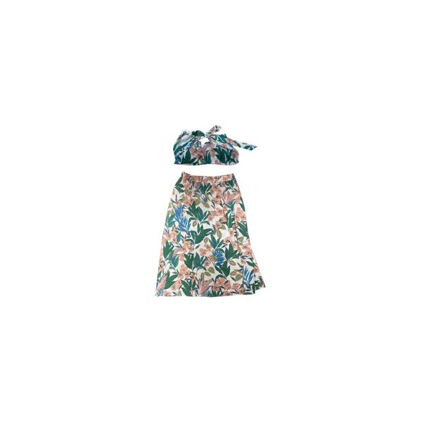 uxcell Allegra K 夏 2ピース衣装 スカートスーツ 花柄 クロップ チューブトップスとスプリット セット レディース グリーン XS｜soten2｜02