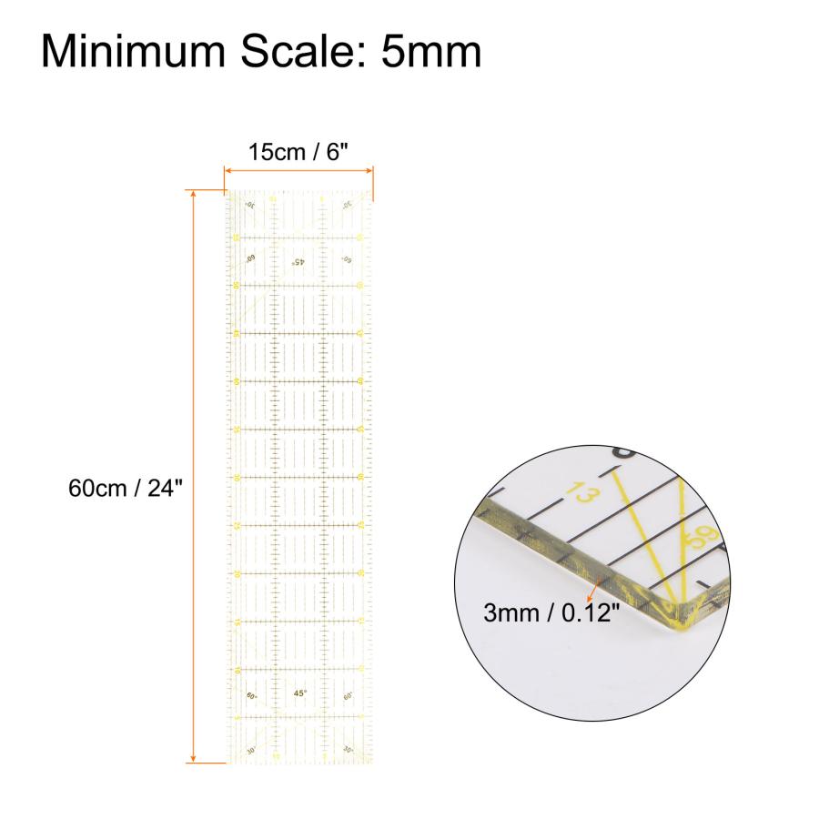 uxcell パッチ作りルーラー パッチワークルーラー 裁縫ルーラー 裁縫DIY細工用 イェロー ブラックグリッドラインデザイン 60x15cm｜soten2｜03