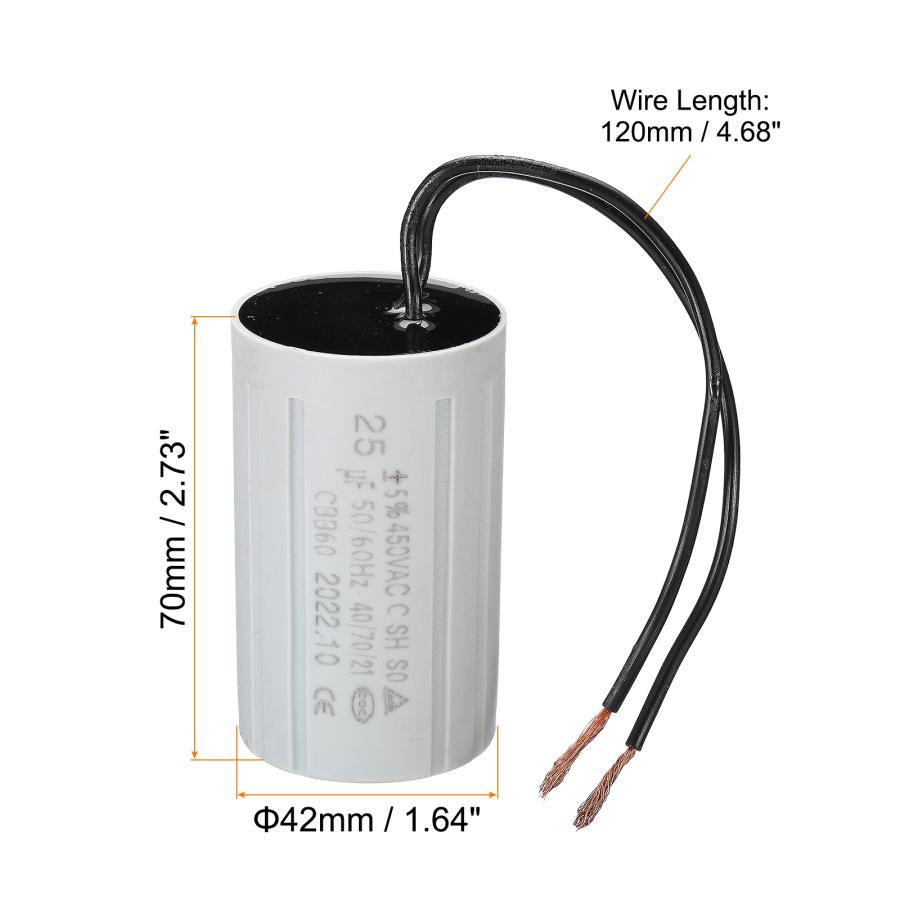 PATIKIL CBB60 8uF Marcia Condensatore,1pz AC 450V 50/60Hz Cilindro Inferiore Con 2 Fili 12cm Per Lavatrice Macchina,Acqua Pompa Motore Stella - 7