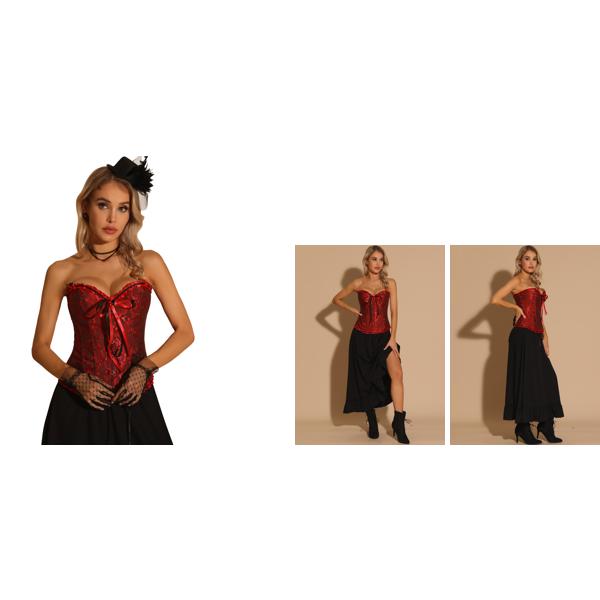Allegra K ビスチェ レースアップ コルセット ストラップレス トップス