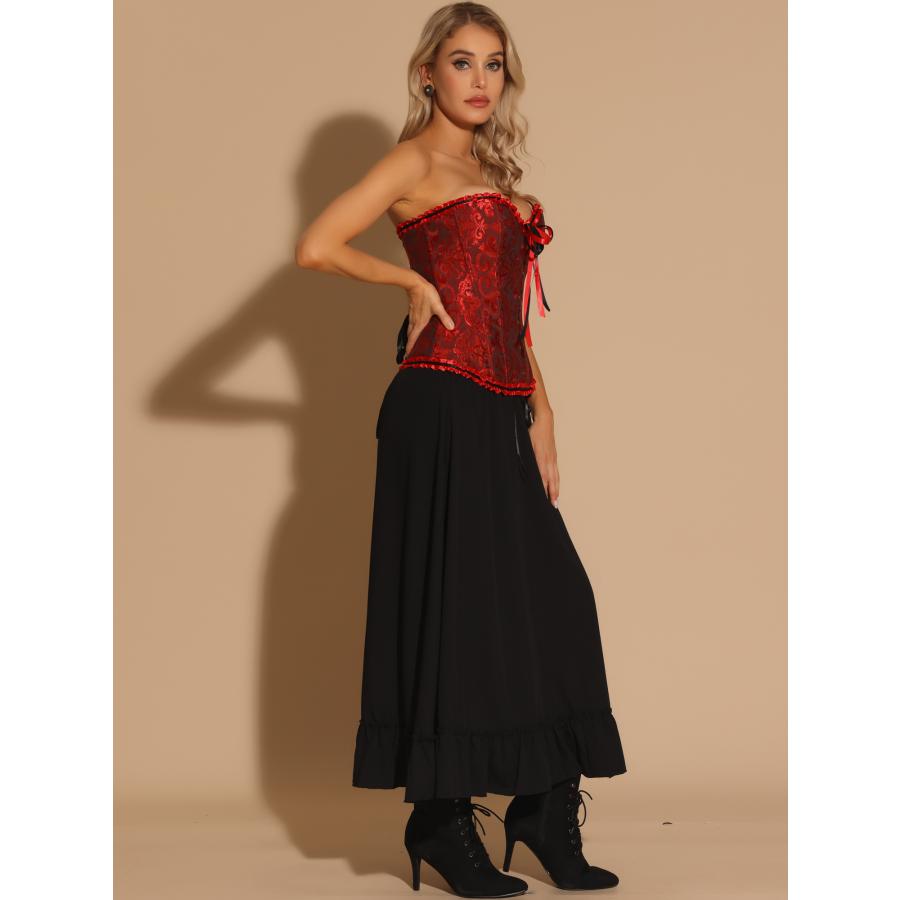 Allegra K ビスチェ レースアップ コルセット ストラップレス トップス