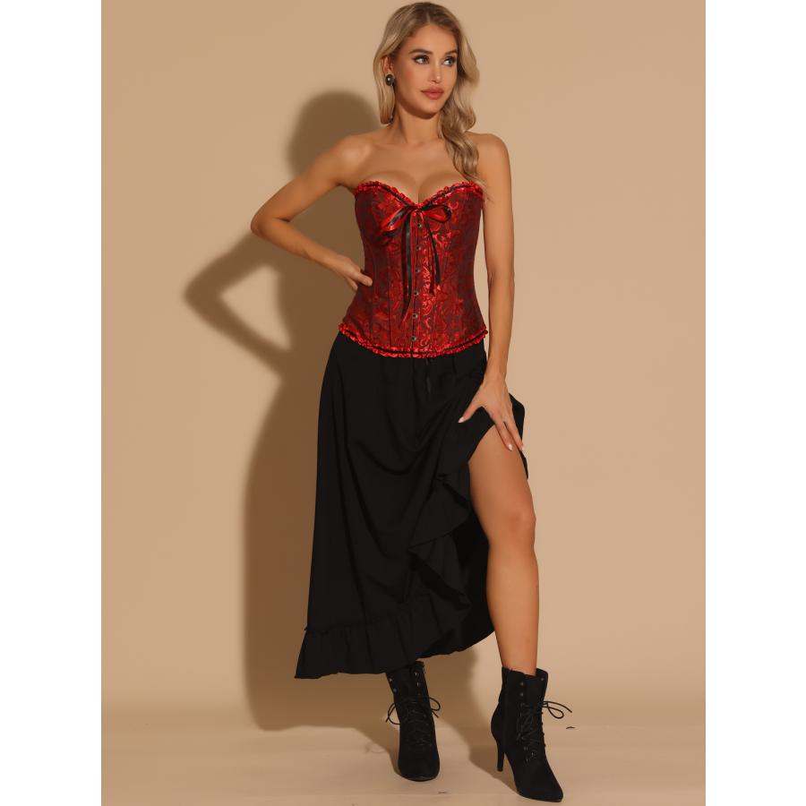 Allegra K ビスチェ レースアップ コルセット ストラップレス トップス