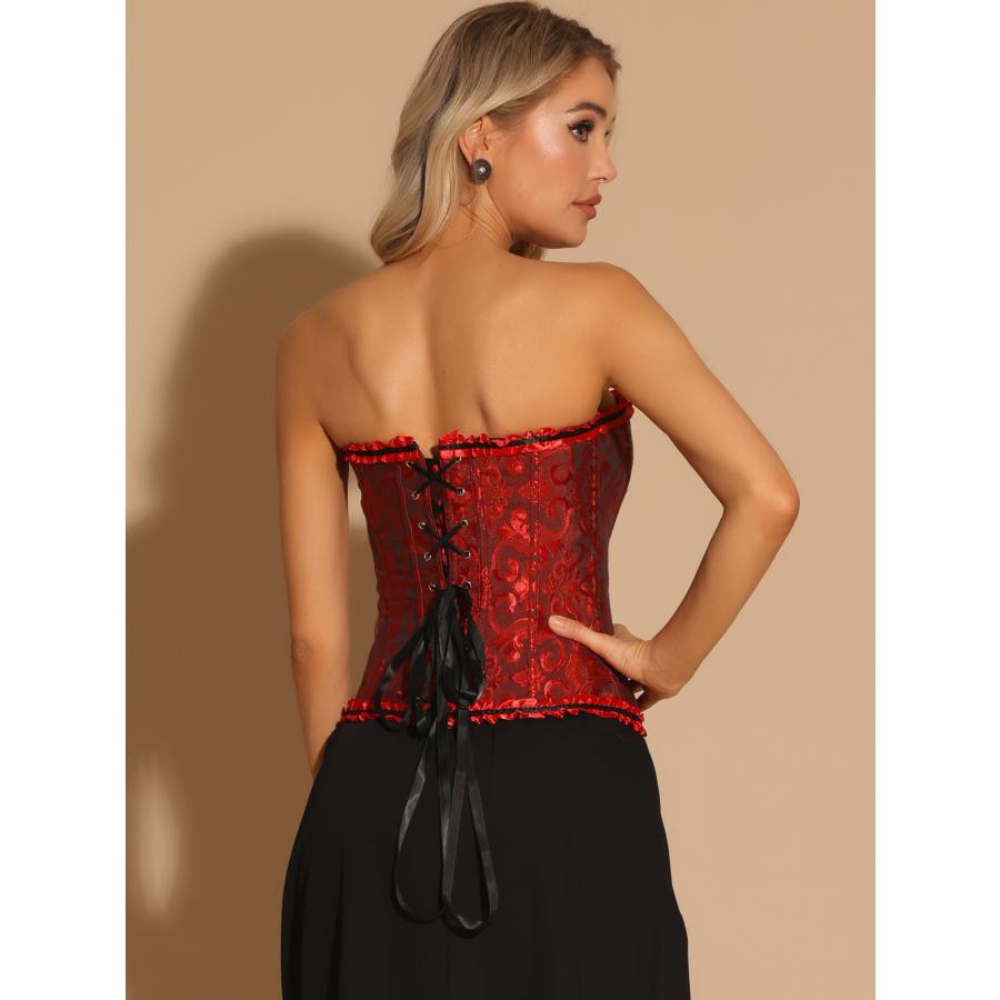 Allegra K ビスチェ レースアップ コルセット ストラップレス トップス