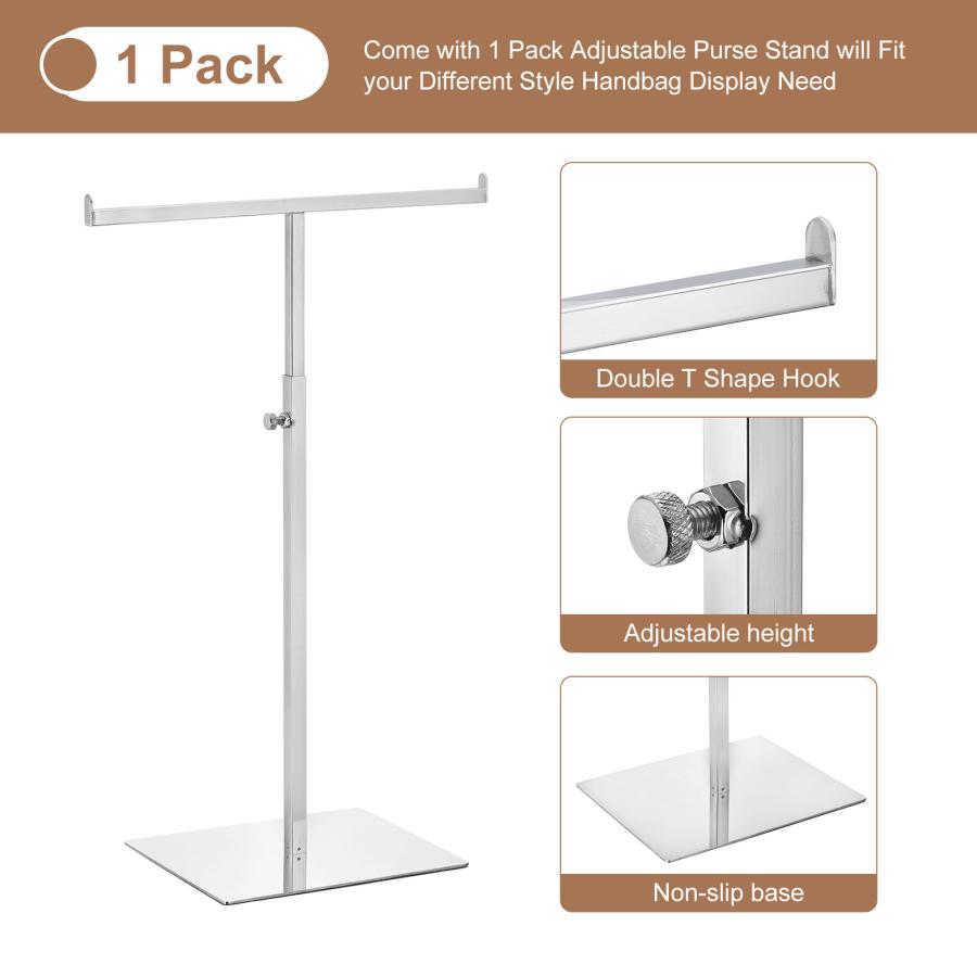 uxcell 財布の陳列棚 T字型 金属 調整可能 手提げラック ダブルフックホルダー ネックレスオーガナイザー 家庭用 ブティック店 シルバー｜soten2｜05