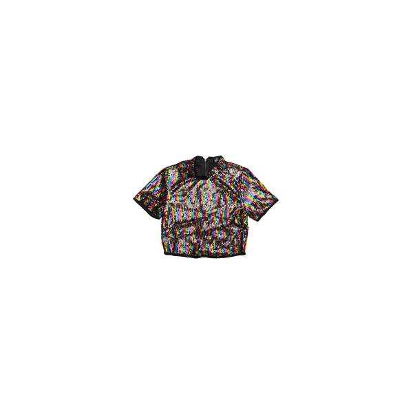 Allegra K シャイニングTシャツ クロップトップ グリッター 半袖ブラウス 衣装 スパンコール クラブ レディース レインボー M｜soten2｜02