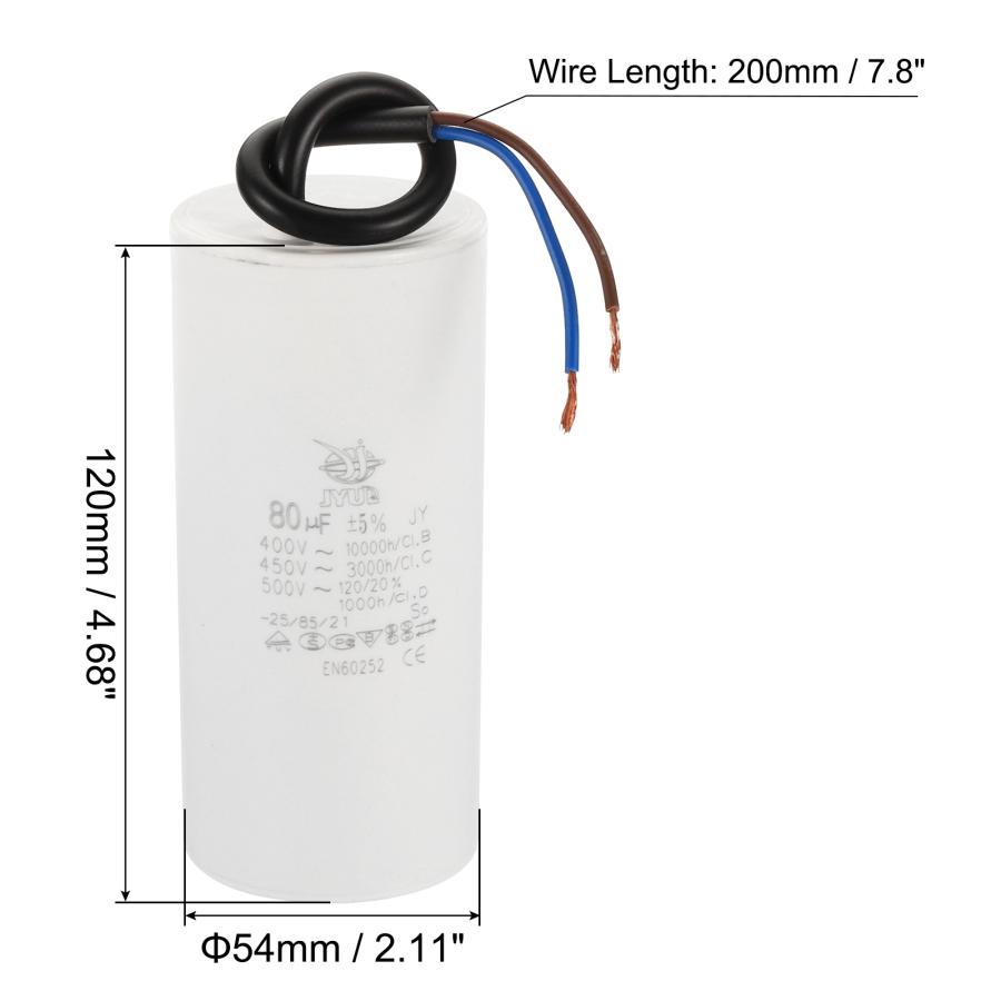 PATIKIL CBB60 80uf ランニングコンデンサー 1個 AC 450V 2ワイヤー 50/60Hz シリンダー 120x54mm｜soten2｜03