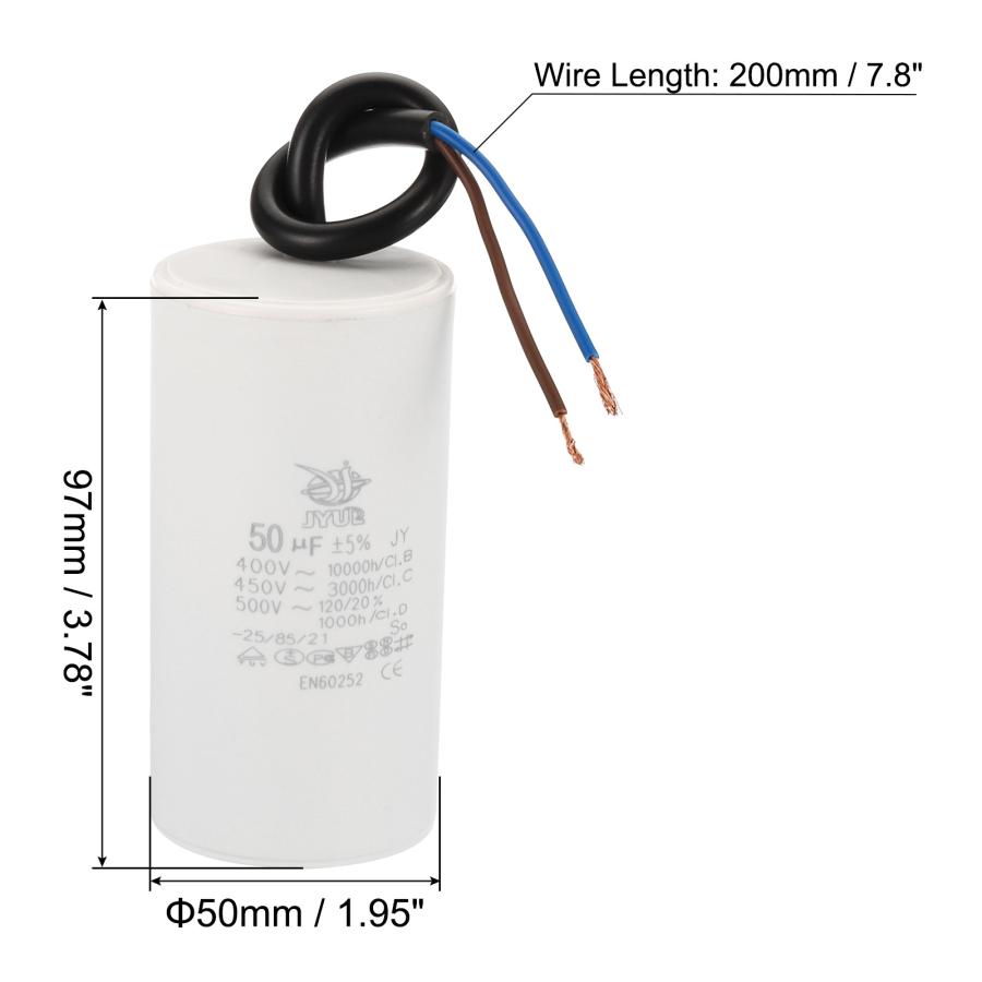 PATIKIL CBB60 50uf ランニングコンデンサー 2個 AC 450V 2ワイヤー 50
