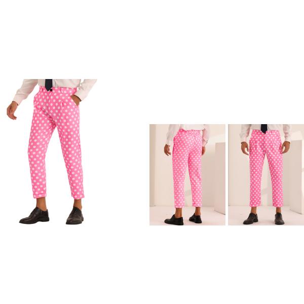 Lars Amadeus メンズ スリムフィット ビジネス プリント クロップド ドレス パンツ用 水玉パンツ ピンク xL｜soten2｜02