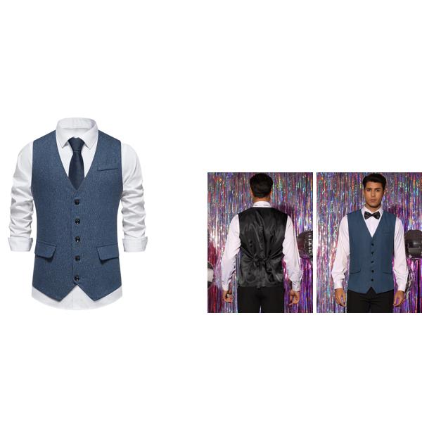 Lars Amadeus ビジネス スーツ ベスト用 チョッキ スリムフィット タキシード クラシック フォーマル ドレス メンズ ブルー L｜soten2｜02