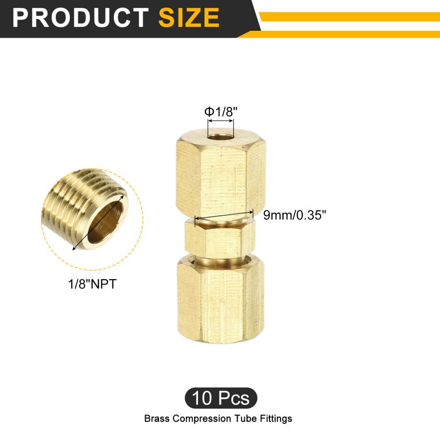 uxcell 10個入り真鍮製コンプレッションチューブ継手 1/8