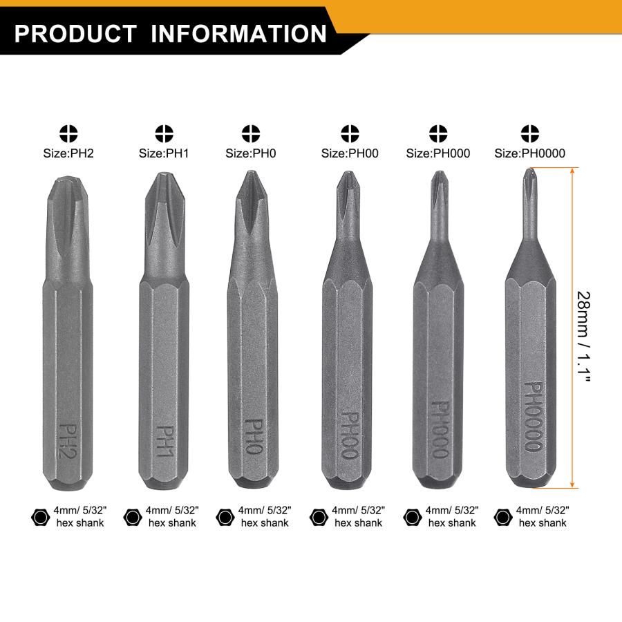 uxcell 6本 PH00000-PH2 ドライバービットセット 4mm 六角軸 28mm 磁気