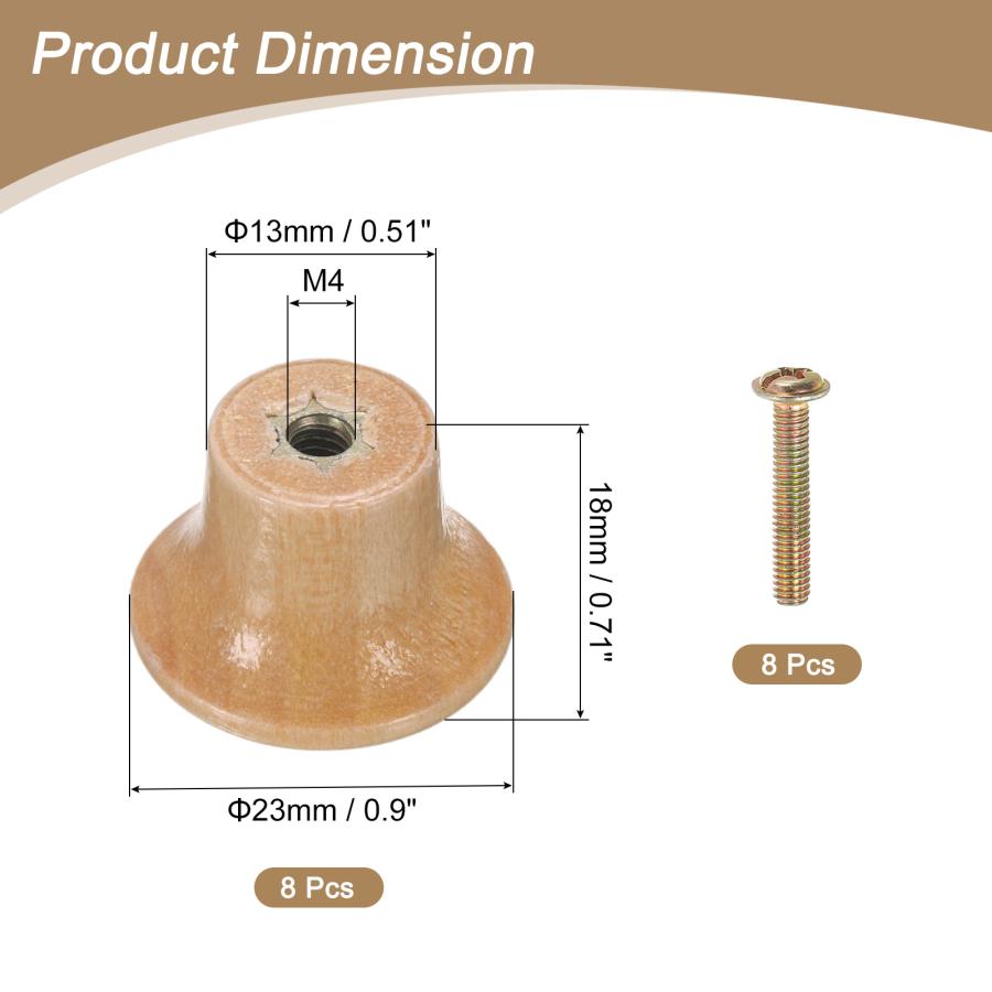 uxcell 8個 丸い木製ノブ 23Mm/0.9