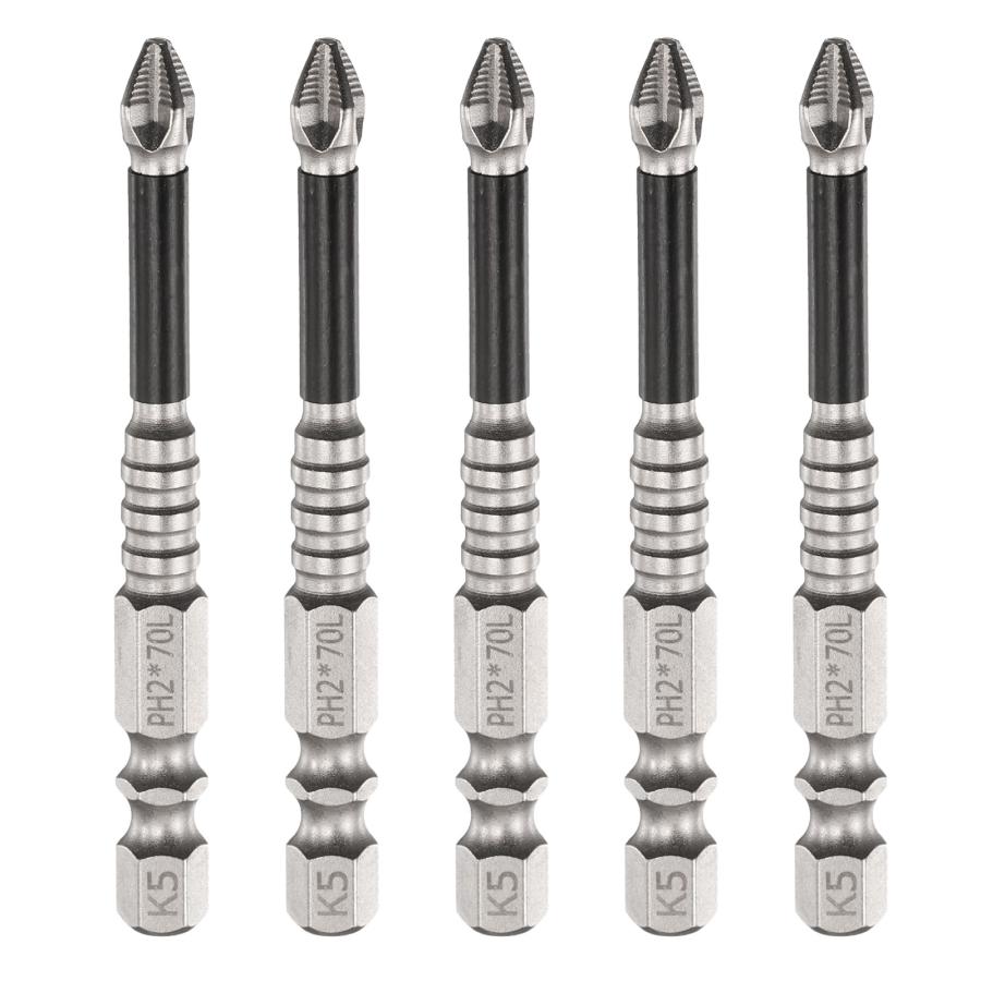 uxcell 5本セット プラスビット ドライバービット PH2 長さ70mm 六角軸