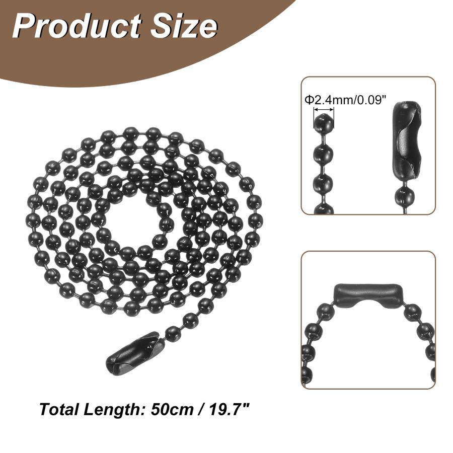 uxcell 2.4mm 鉄製ボールチェーン 長さ50cm ラウンドビーズネックレス