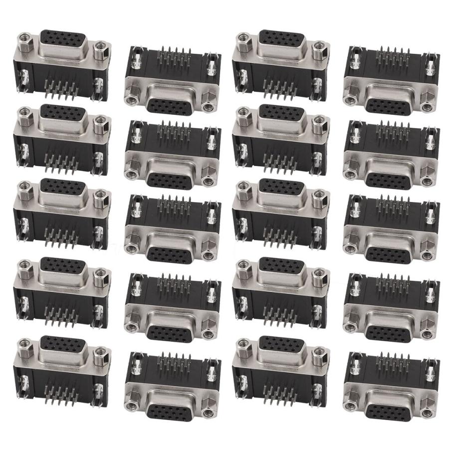 uxcell VGA コネクタ DB 15ピン 3列 メス D-SUB PCBマウント 直角 20個
