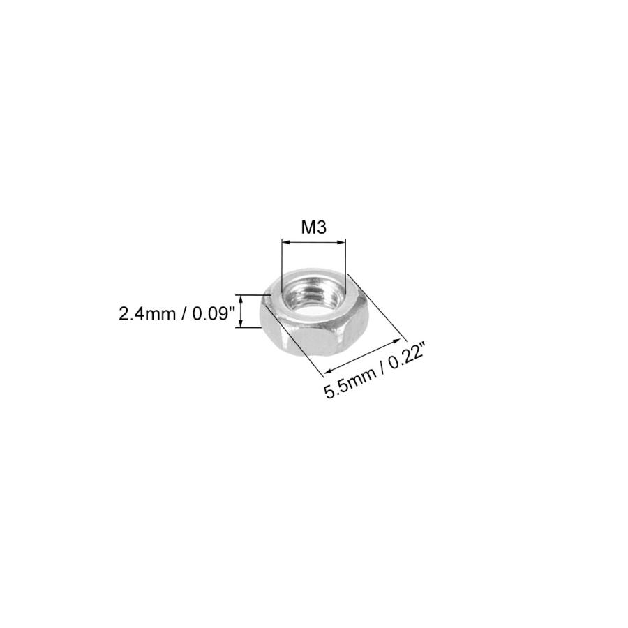 uxcell 六角ナット M3 メトリック 201ステンレススチール 六角形 六角ナット シルバートーン 500個入り ...
