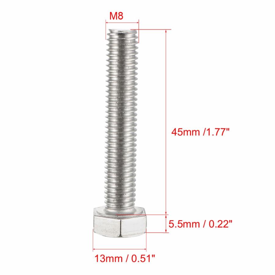 uxcell 六角ヘッドボルト ネジ M8スレッド 長さ45mm 304ステンレス製 10本入｜soten｜03