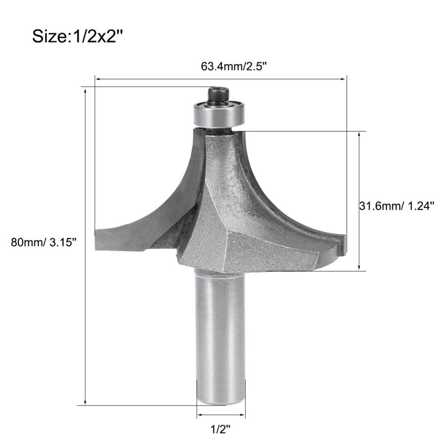 uxcell ルータビット 12mm シャンク 丸みを帯びたコーナー 2 フルート タングステンスチール 木工用 フライスカッターツール 80mm全長｜soten｜03