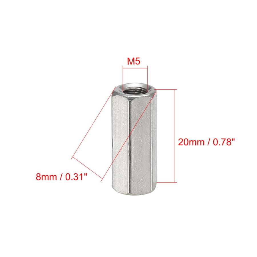 uxcell 六角カップリングナット M5 X 0.8-ピッチ 20mm長さ 304