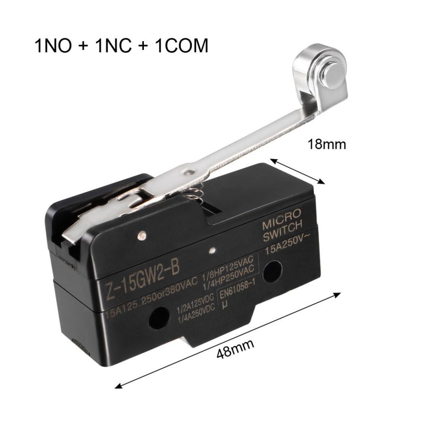 uxcell マイクロスイッチ Z-15GW2-B 1NO + 1NC ロングヒンジ ローラー レバー Micマイクロ アクション スイッチ|soten|03