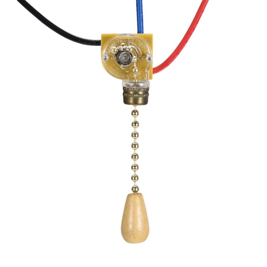 uxcell プルチェーンスイッチ 真鍮プルチェーンウッドノブ付き 3線式ファンライトスイッチ ワイヤー長さ9 cm