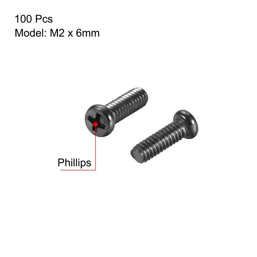 uxcell ラップトップノートブックコンピューターのネジ M2x6mm プラスネジ ねじ頭2.8mm径 IBM HP ブラック 100個｜soten｜03