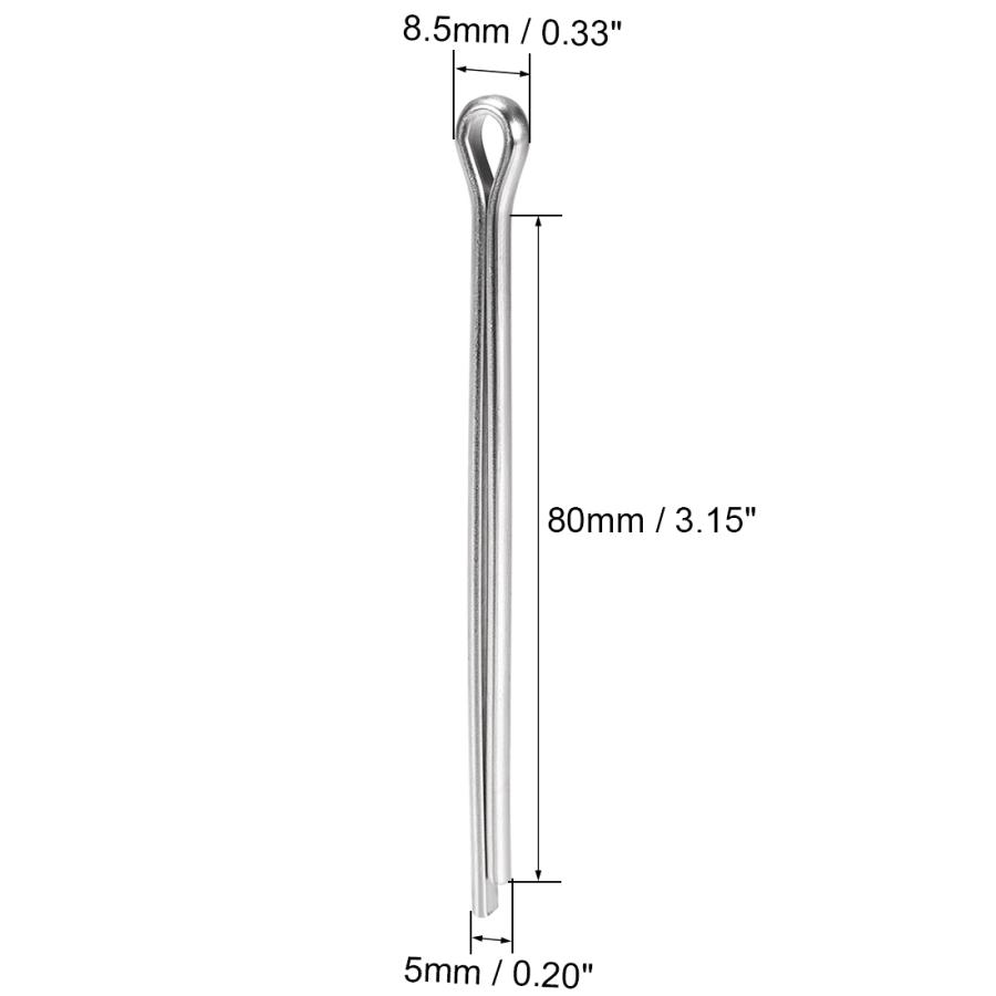 uxcell 割りピン スプリットコッターピン リベット 5 mmx80 mm 304ステンレス鋼 2プロング シルバートーン 2個入り｜soten｜03