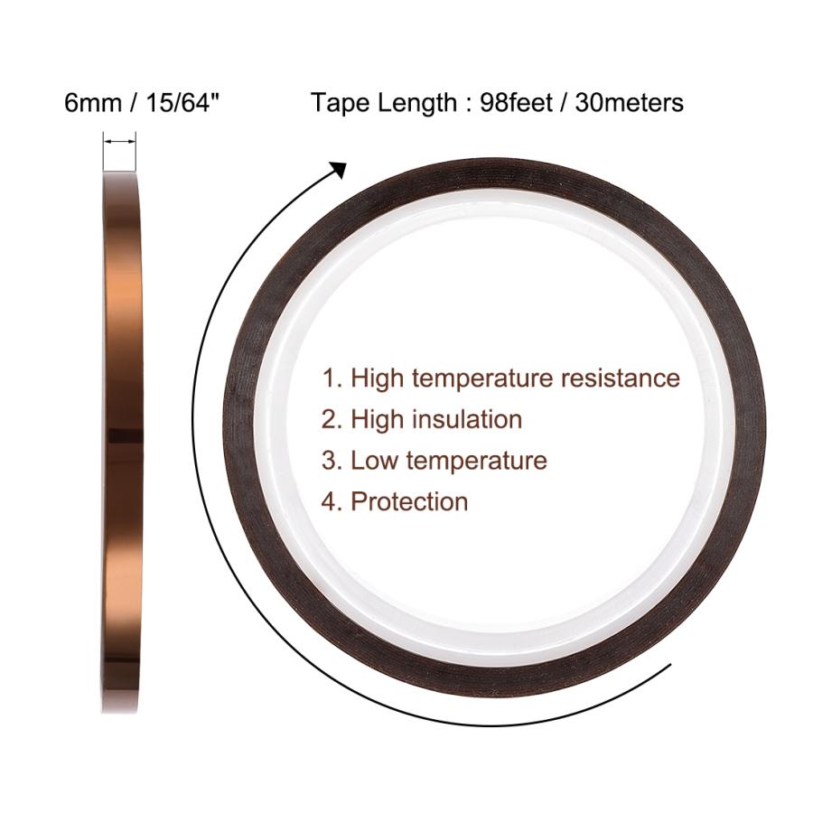 uxcell ポリイミド高温テープ 耐熱昇華ポリプロピレンテープ 高温テープ 回路基板 保護 250C-300C 全長30m テープ幅6mm 2個入り｜soten｜03