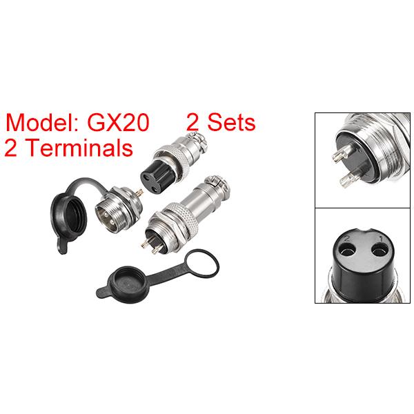 uxcell 航空コネクタセット 20mm 2 端子 10A 250V GX20 防水 オスメス