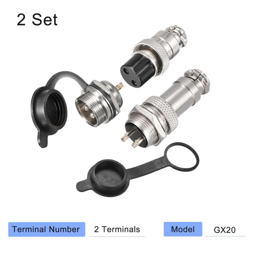 uxcell 航空コネクタセット 20mm 2 端子 10A 250V GX20 防水 オスメス