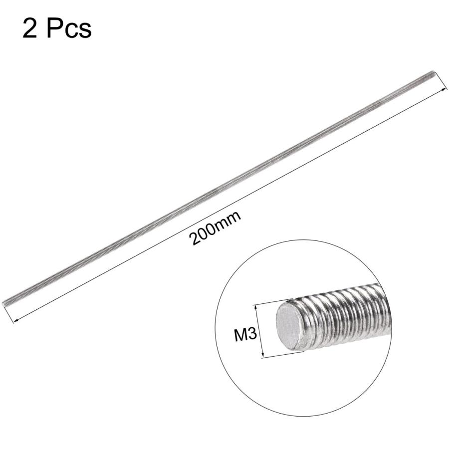 uxcell フルスレッドロッド M3x 200 mm 304ステンレス鋼 右ねじ 2個｜soten｜03