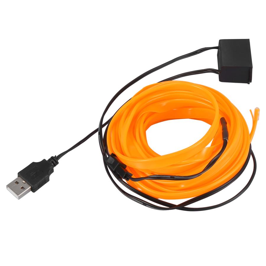 X AUTOHAUX ELワイヤー USBネオン グローストリングストリップ イエローコールドライト 飾り 車用セット 5 M