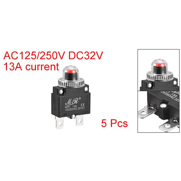 uxcell 回路過負荷ほご装置 13A AC125/250V DC32V 押しボタン式 サーマルサーキットブレーカ 防水キャップ付き 5個入り｜soten｜02