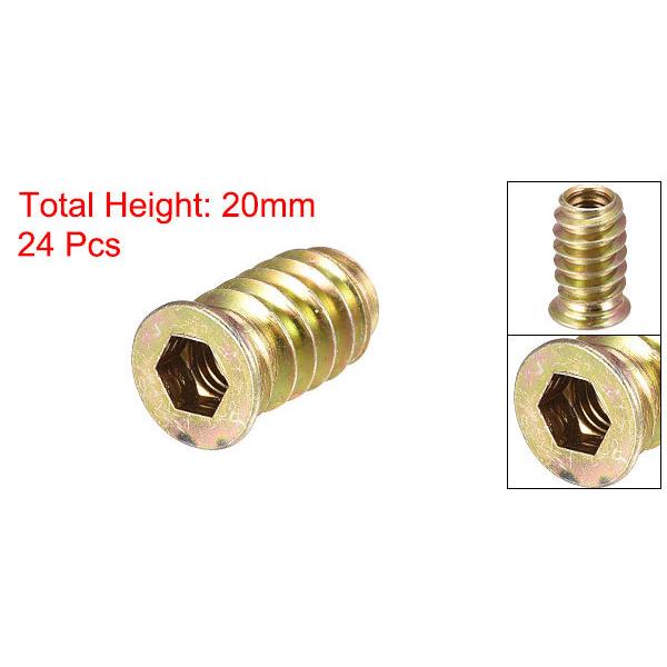 uxcell ねじ付きインサートナット 木材用 六角ソケットドライブ 家具ねじ込みナット M6x20 mm 24個|soten|02