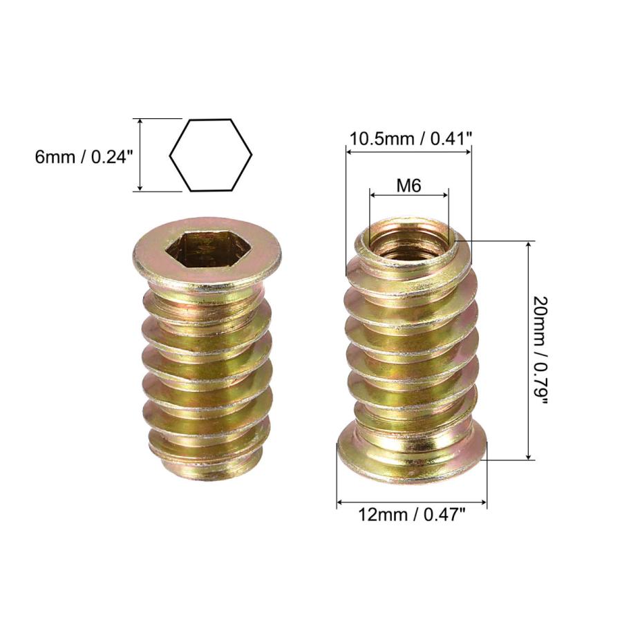 uxcell ねじ付きインサートナット 木材用 六角ソケットドライブ 家具ねじ込みナット M6x20 mm 24個|soten|03