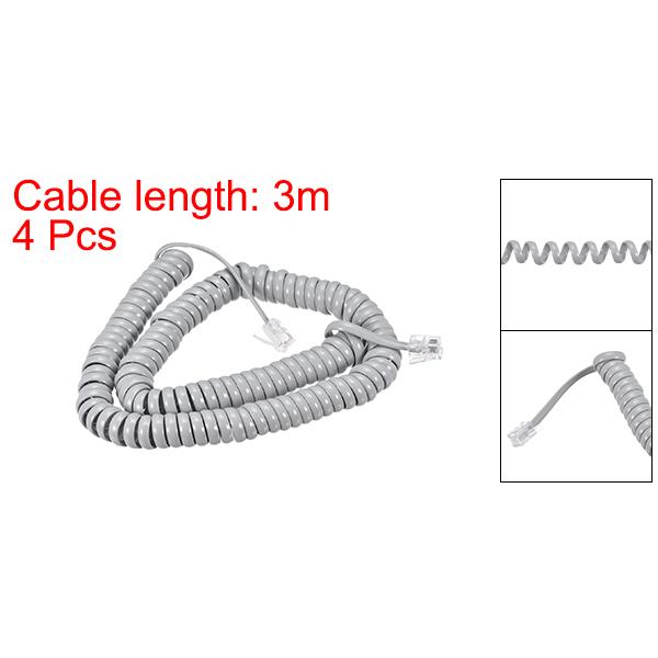 uxcell 電話受話器コード 4P4C コイル状固定電話 電話受話器ケーブル 自宅やオフィス用 グレー 長さ3 M 4個｜soten｜02