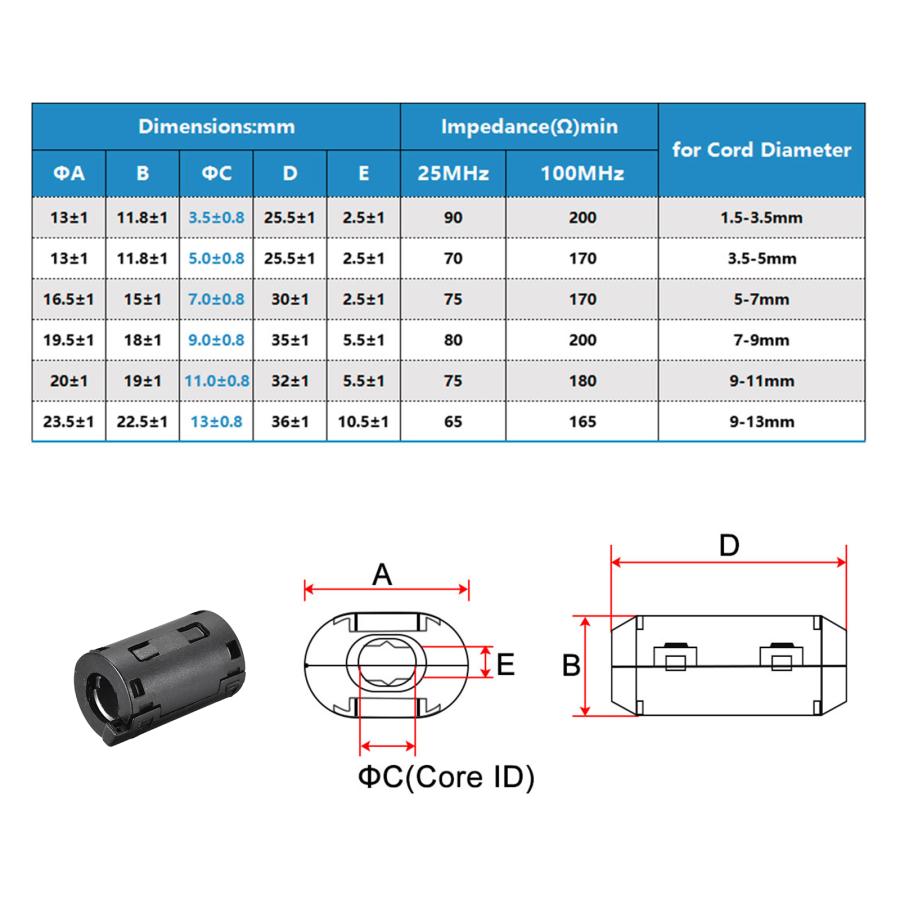 uxcell フェライトコアケーブルクリップ 9mm RFI EMI ノイズ抑制フィルター 動力伝達用 オーディオ ビデオケーブル 5個入り｜soten｜06