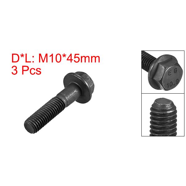 uxcell 六角フランジボルト 10.9グレード 炭素鋼 六角頭ねじ M10x45 mm 3個|soten|02