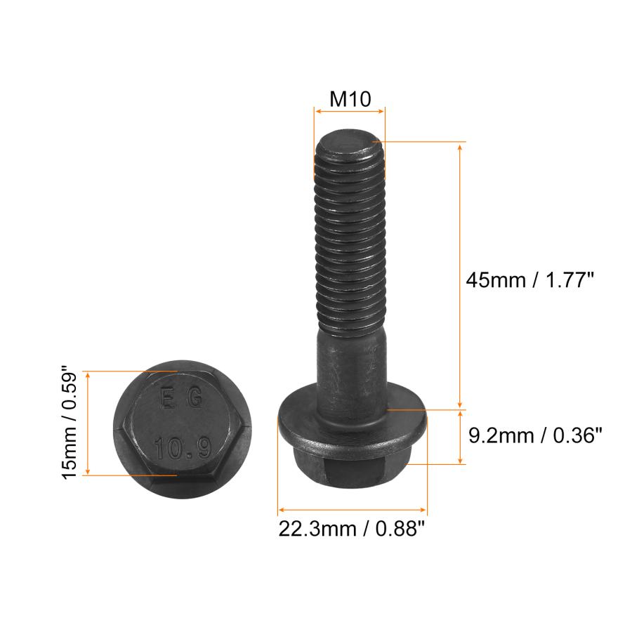 uxcell 六角フランジボルト 10.9グレード 炭素鋼 六角頭ねじ M10x45 mm 3個|soten|03