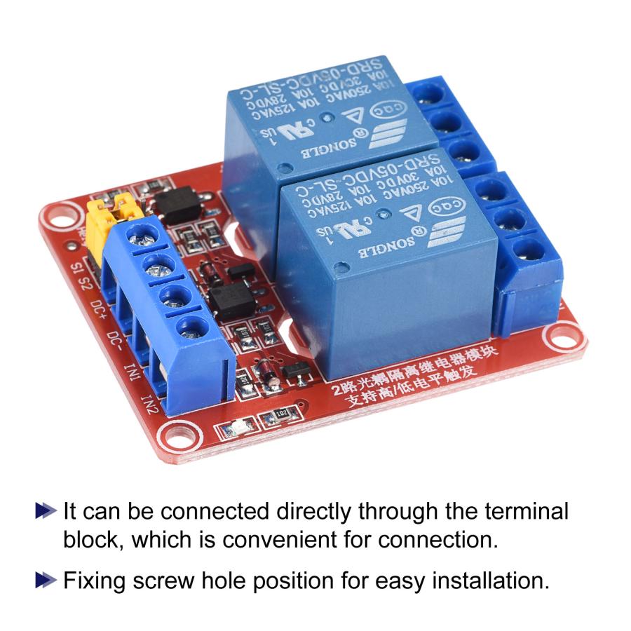 uxcell リレーモジュール 2チャネル 5V 高低レベルトリガーモジュール レッド リレーモジュールボード DSP用｜soten｜05