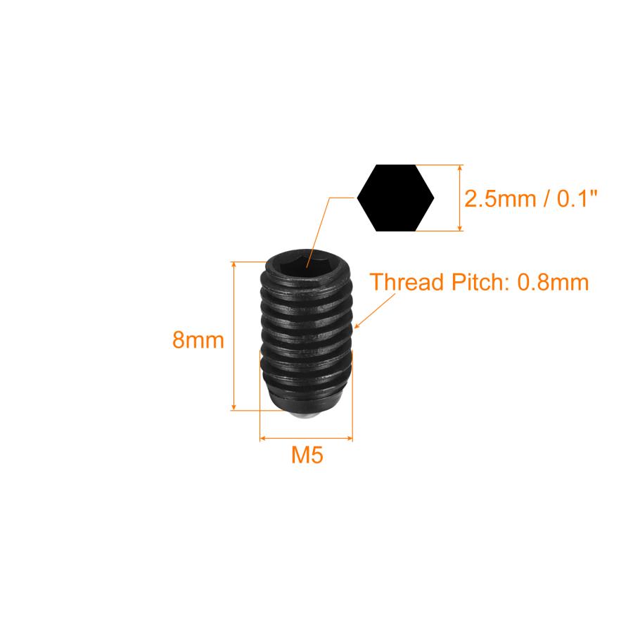 uxcell ボールポイントグラブ止めねじ 10個 M5 x 8mm 高炭素鋼 メートル法 スプリング 六角レンチグラブネジ｜soten｜03