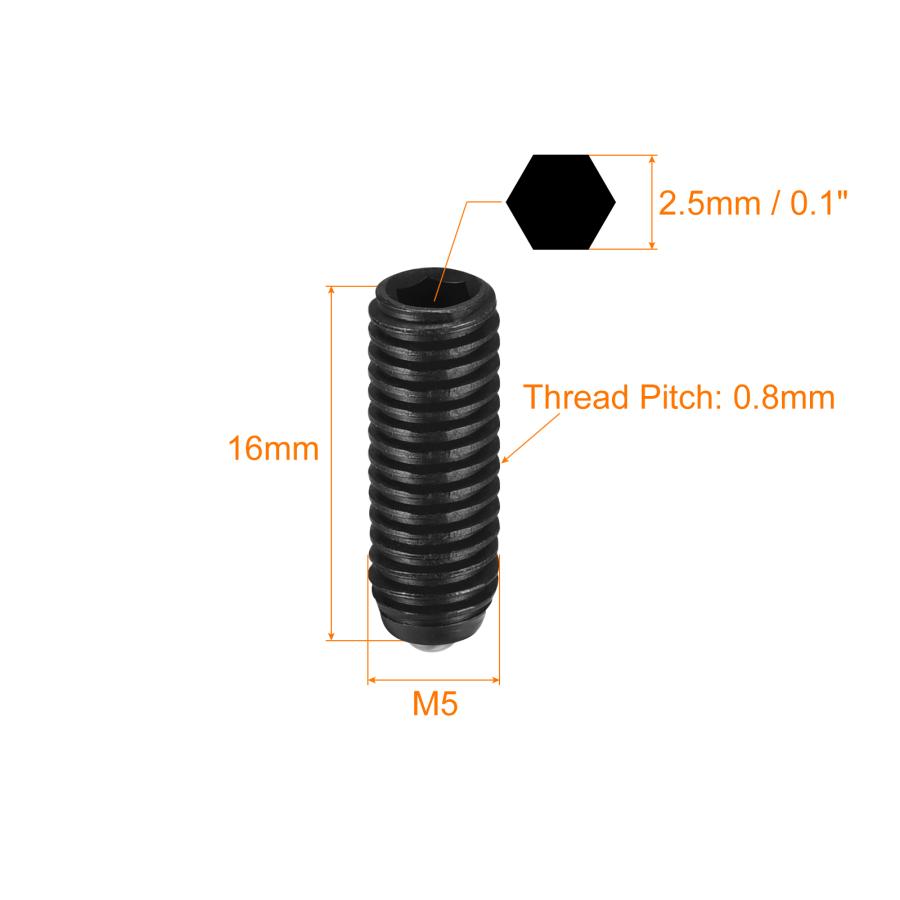 uxcell ボールポイントグラブ止めねじ 5個 M5 x 16mm 高炭素鋼 メートル法 スプリング 六角レンチグラブネジ｜soten｜03