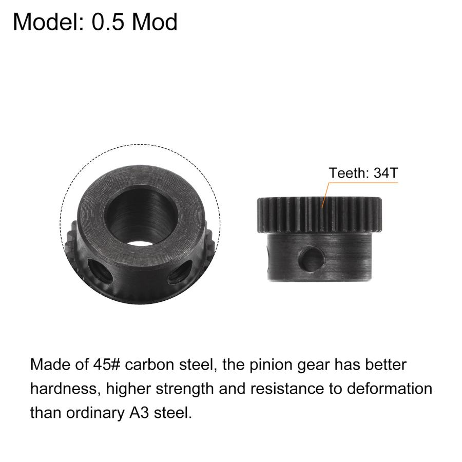 uxcell ピニオンギアセット 45#炭素鋼モーター ステップ付きのラック平歯車 0.5モッド 34T 8mmの穴 18mmの外径 M4 ブラック｜soten｜04