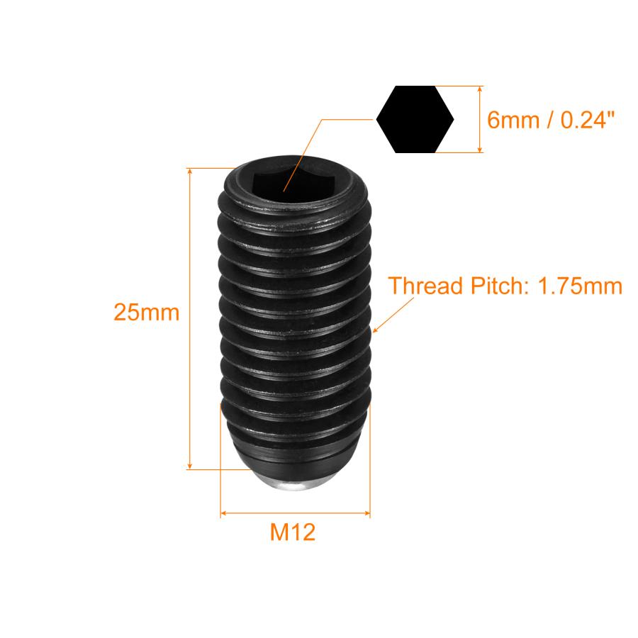 uxcell ボールポイントグラブ止めねじ 2個 M12 x 25mm 高炭素鋼 メートル法 スプリング 六角レンチグラブネジ｜soten｜03