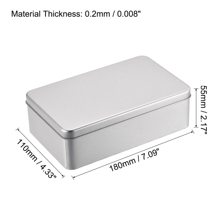 uxcell ブリキ缶 ファイル収納ボックス ギフトボックス 長方形 蓋付き シルバートーン 180 x 110 x 55mm 1個入り｜soten｜03